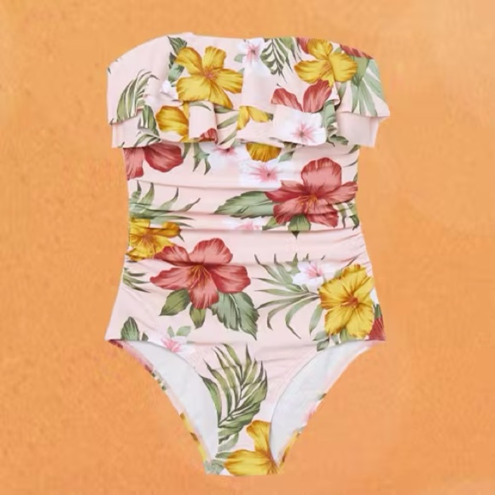 Kona Sol Double Flounce Front High Coverage One Piece Swimsuit Size Large NWT